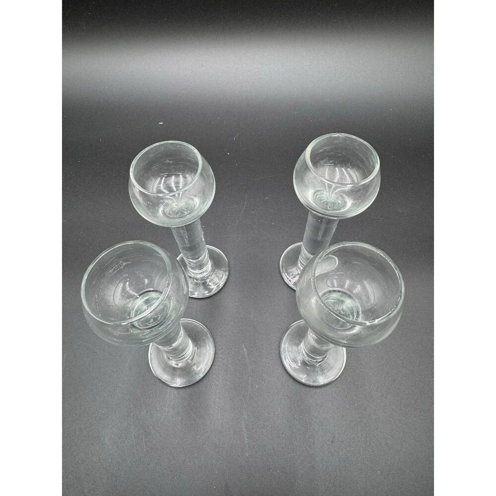 4 Heavy 5.5” Crystal Clear Liqueur Apertif Round Bowl Shot Glass Pillar Stem.